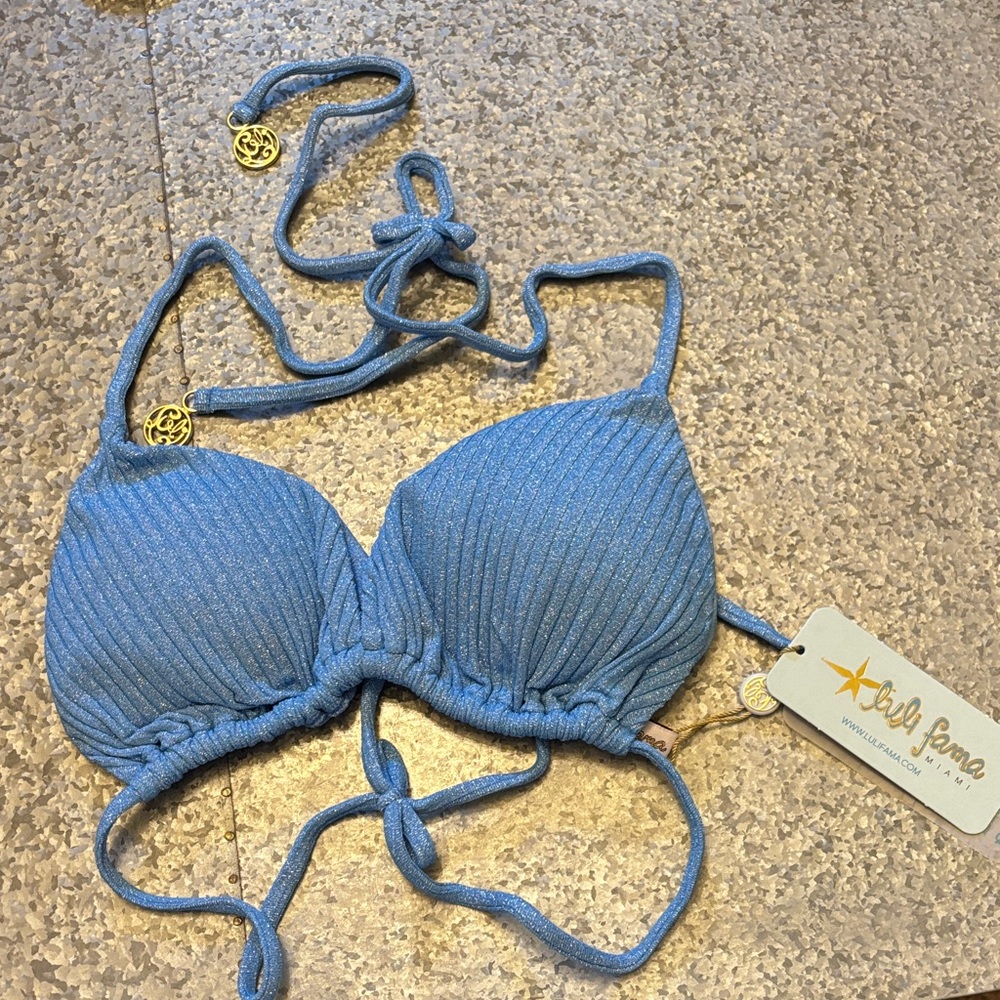 NWT Women’s Luli Fama Powder Blue Bikini Top Size M MSRP $90